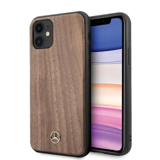 Mercedes Wood Line Walnut telefono dėklas, skirtas iPhone 11, rudas, kietas dėklas