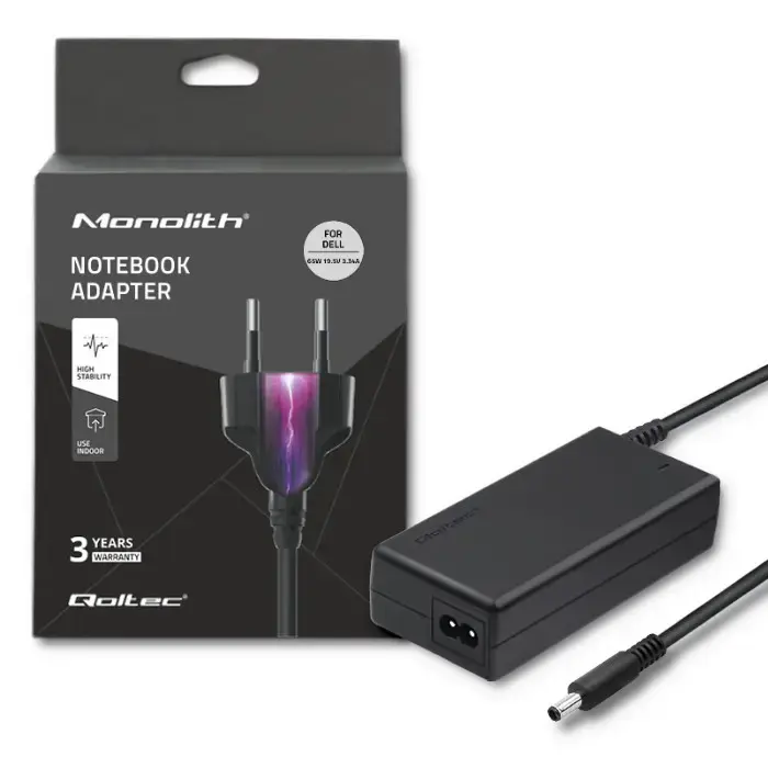 Qoltec Power adapter for laptop Dell | 65W | 19.5V | 3.34A | 4.5*3.0+pin | +power cable