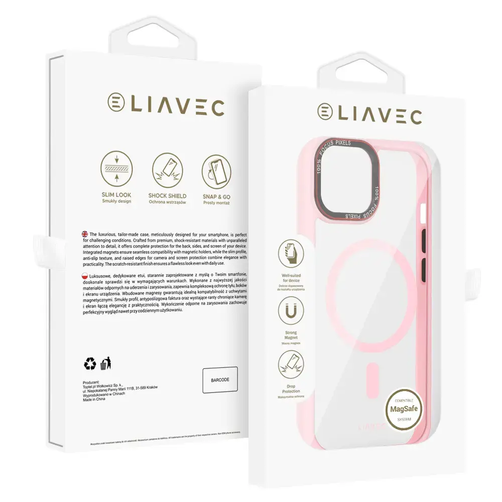Liavec Hybrid maciņš ar MagSafe atbalstu telefonam iPhone 15 rozā