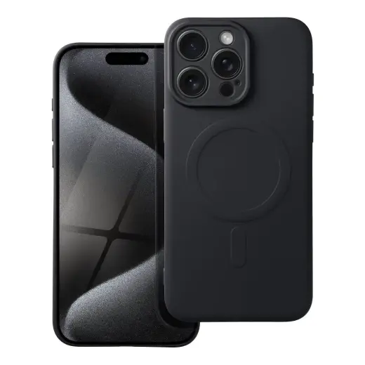 Silicone Mag Cover telefono dėklas su MagSafe palaikymu iPhone 15 Pro Max juodas
