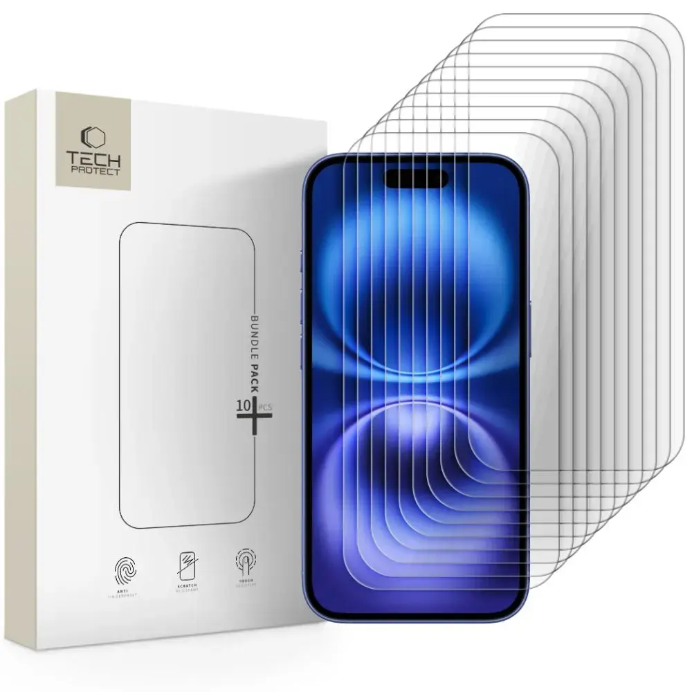 SZKŁO HARTOWANE TECH-PROTECT BUNDLE 10-PACK IPHONE 15 / 15 PRO / 16 CLEAR