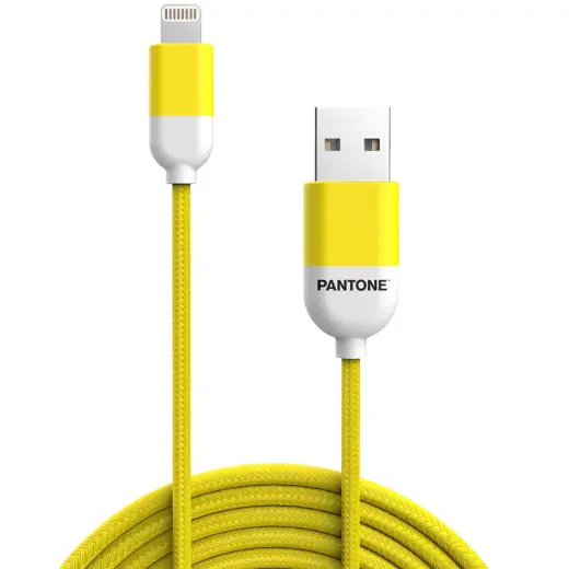 PANTONE LCS001 datu pārraides un uzlādes vads | MFI sertificēts | USB-A uz Lightning | 12W | 1.5m | dzeltens