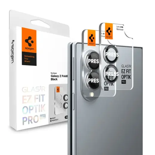 Защитное стекло на камеру Spigen Glas.tR EZ Fit Optik Pro для Samsung Galaxy Z Fold 8 (F971) чёрное с аппликатором (2 шт.)