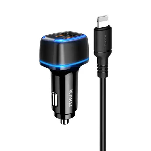 Зарядка для автомобиля KAKU KSC-528 Shengyu | 14W | USB-A, Lightning | с Lightning кабелем в комплекте | с LCD дисплеем | черный