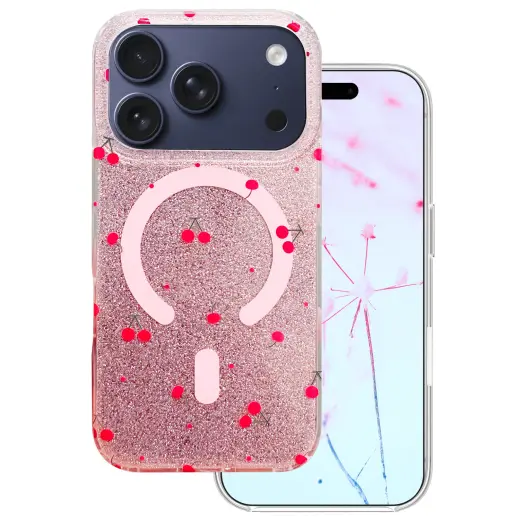Cherry Mag Glitter phone case with MagSafe support for iPhone 17 Pro | iPhone 18 Pro red