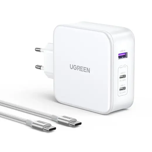 Ugreen Nexode tīkla lādētājs | 140W | GaN | USB-A, USB-C | USB-C uz USB-C vads komplektā | balts