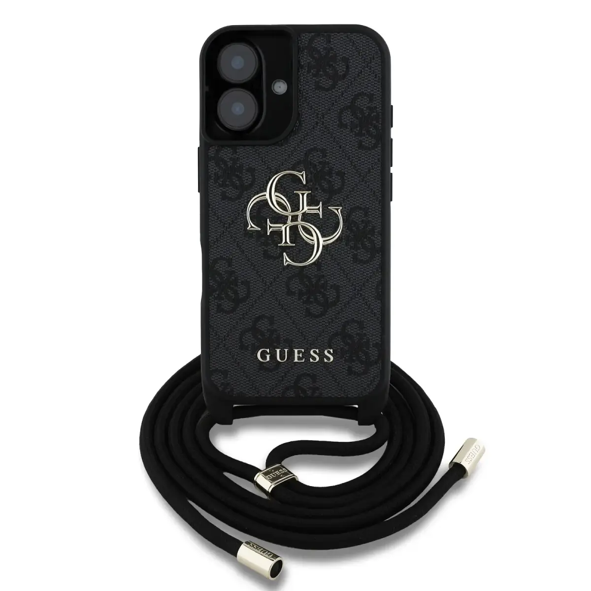 Guess PU 4G Metal Logo Crossbody Strap Case for iPhone 16 Black