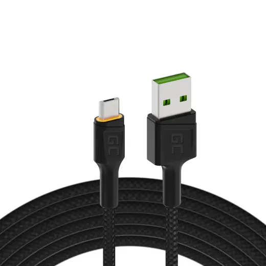 Green Cell Cable Ray USB-A - microUSB Orange LED 200cm with support for Ultra Charge QC3.0 fast charging