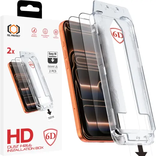 Tel Protect Dust-Free Easy Fit Full Glue 6D Tempered Glass for Iphone 17 Pro Max black - 2 pieces