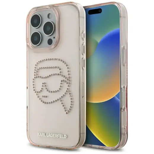 Etui Karl Lagerfeld IML Rhinestones Karl  Head do iPhone 16 Pro różowy