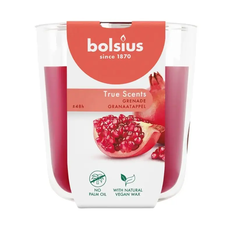 Svece arom. stikla gl. True Scents Ø97x85mm pomegranate