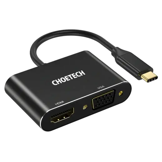 Choetech adapter plug splitter USB Type C (male) to HDMI (female) 4K 60Hz | VGA (female) FullHD 1080p 60Hz black (HUB-M17)