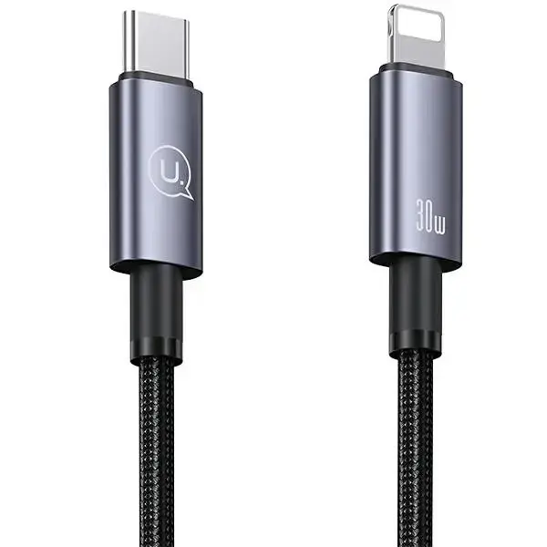 USAMS SJ679USB01 datu pārraides un uzlādes vads | USB-C uz Lightning | 30W | 0.25m | tērauda