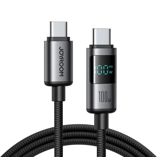 Joyroom S-A16 Pro Prism Series datu pārraides un uzlādes vads | USB-C uz USB-C | 100W | ar LED ekrānu | 1.2m | melns