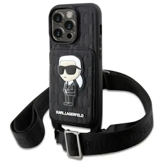 Karl Lagerfeld KLHCP14LCSAKHPKK iPhone  14 Pro 6.1" hardcase czarny|black Crossbody Saffiano Monogram Ikonik