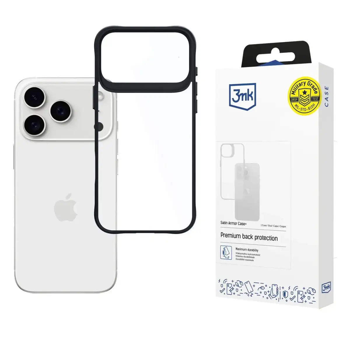 3mk Satin Armor Case+ for iPhone 17 Pro - Transparent Black