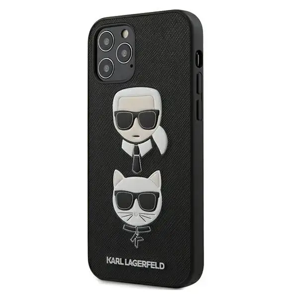 KLHCP12MSAKICKCBK Karl Lagerfeld Saffiano K&C Heads Cover for iPhone 12|12 Pro 6.1 Black