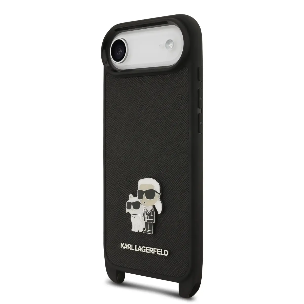 Karl Lagerfeld Saffiano Crossbody Strap Metal Karl and Choupette Case for iPhone Air Black