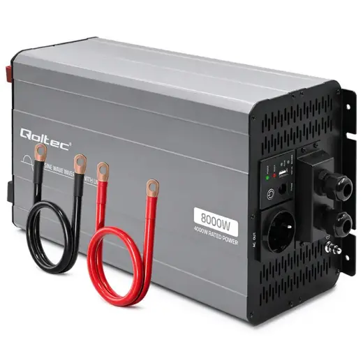 Qoltec Pure Sine Wave Inverter with UPS | 12V to 230V | 4000/8000W | USB | Compatible with LiFePO4 GEL AGM