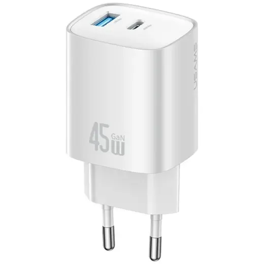 USAMS CC290 tīkla lādētājs | 45W | PD, QC, GaN | USB-A, USB-C | sudrabs