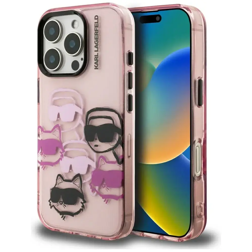 Case Karl Lagerfeld IML Multi K&C Head Pattern for iPhone 16 Pro pink