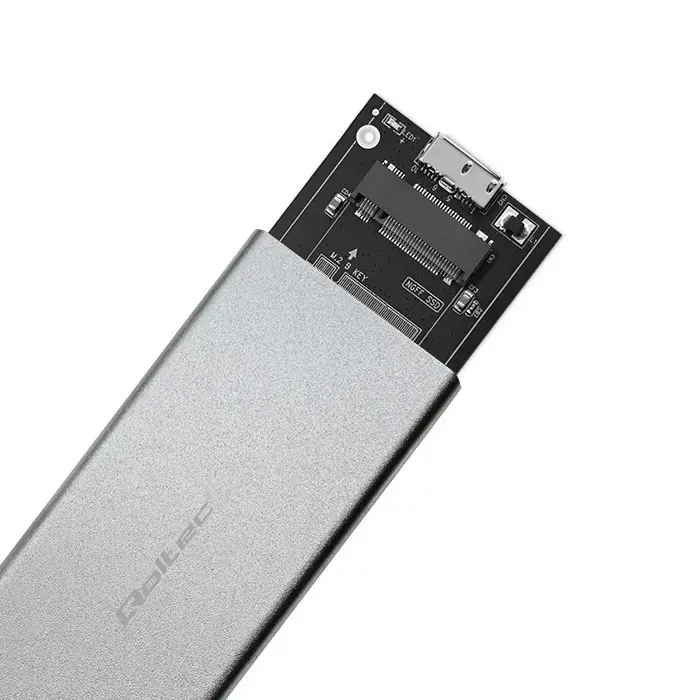 Qoltec Aluminium Enclosure | M.2 SSD drive | SATA | NGFF| USB 3.0 | Super speed 5GB/s | 2TB | Silver