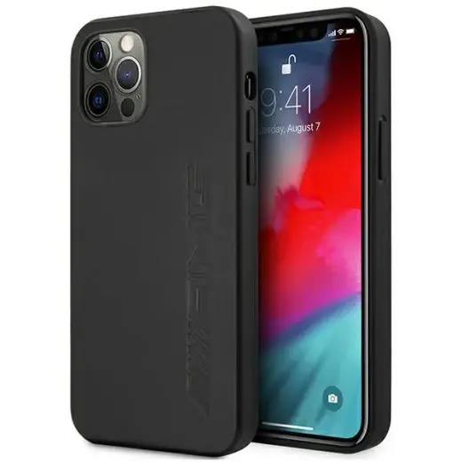 AMHCP12MDOLBK AMG Leather Big Stamped Logo Hard Case for iPhone 12|12 Pro 6.1 Black