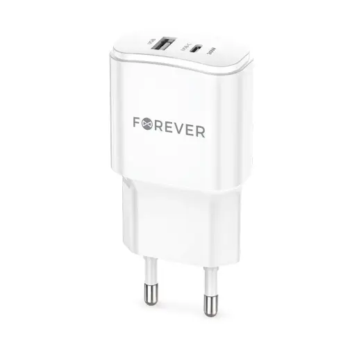 Forever TC-01-20AC tīkla lādētājs | 20W | PD, QC | USB-C, USB-A | balts