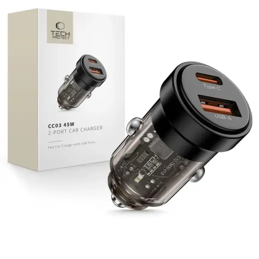 Зарядка для автомобиля Tech-Protect CC03 | 45W | PD, QC | USB-A, USB-C | чёрная