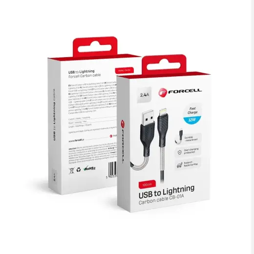 Forcell F-Energy CB-01A duomenų perdavimo ir įkrovimo laidas | USB-A į Lightning | 12W | 1m | juodas