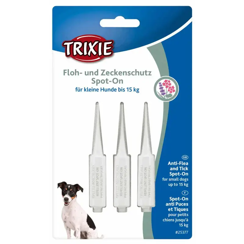 Pilieni pret blusām, ērcēm suņiem : Trixie Spot On flea and tick protection for small dogs, 3×1.5ml