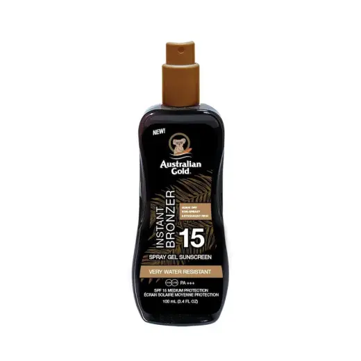 Australian Gold Instant Bronzer Protective Sunscreen Spray with Bronzer SPF 15 100 Ml