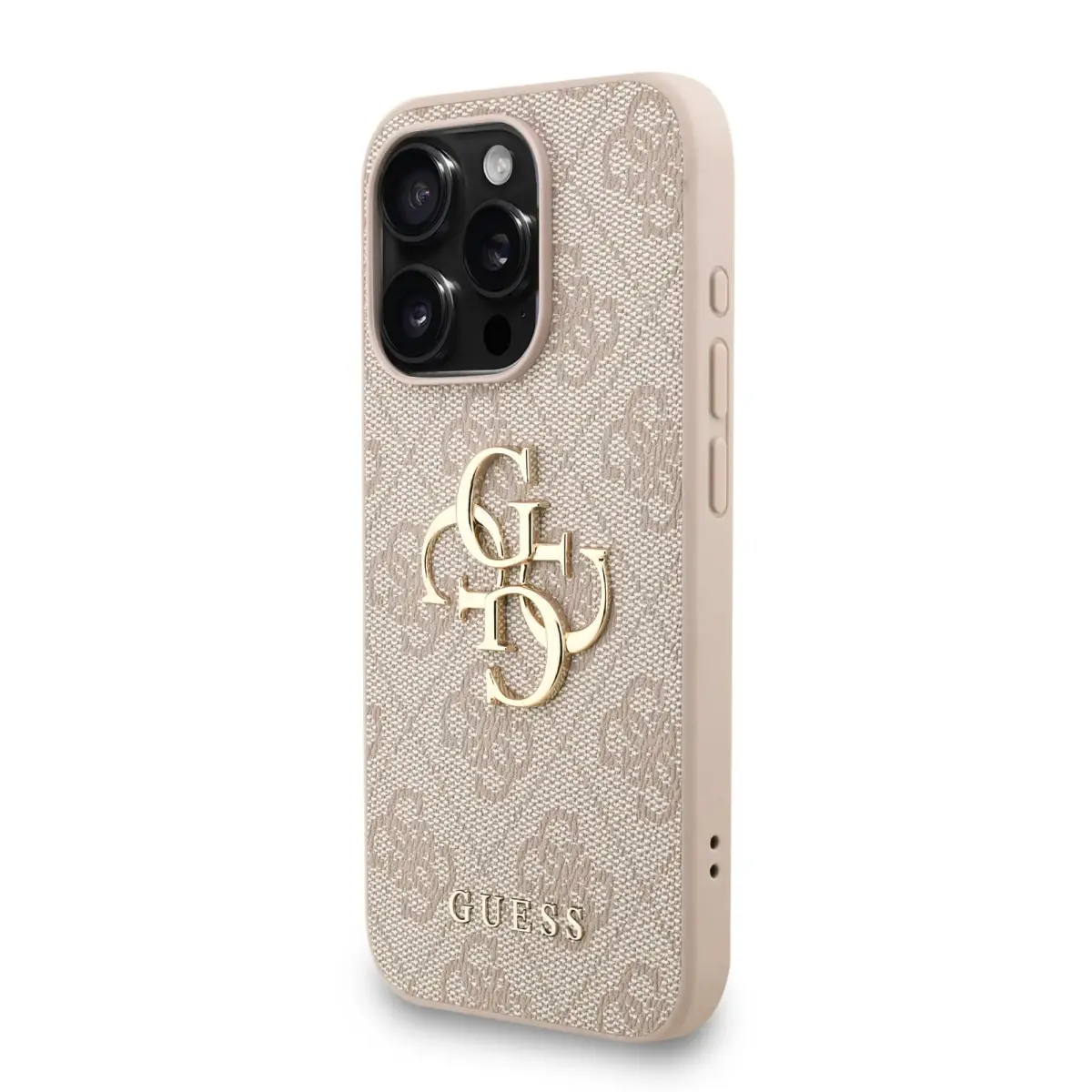 Guess PU 4G metāla logo siksniņa telefona maciņš iPhone 15 Pro Max rozā
