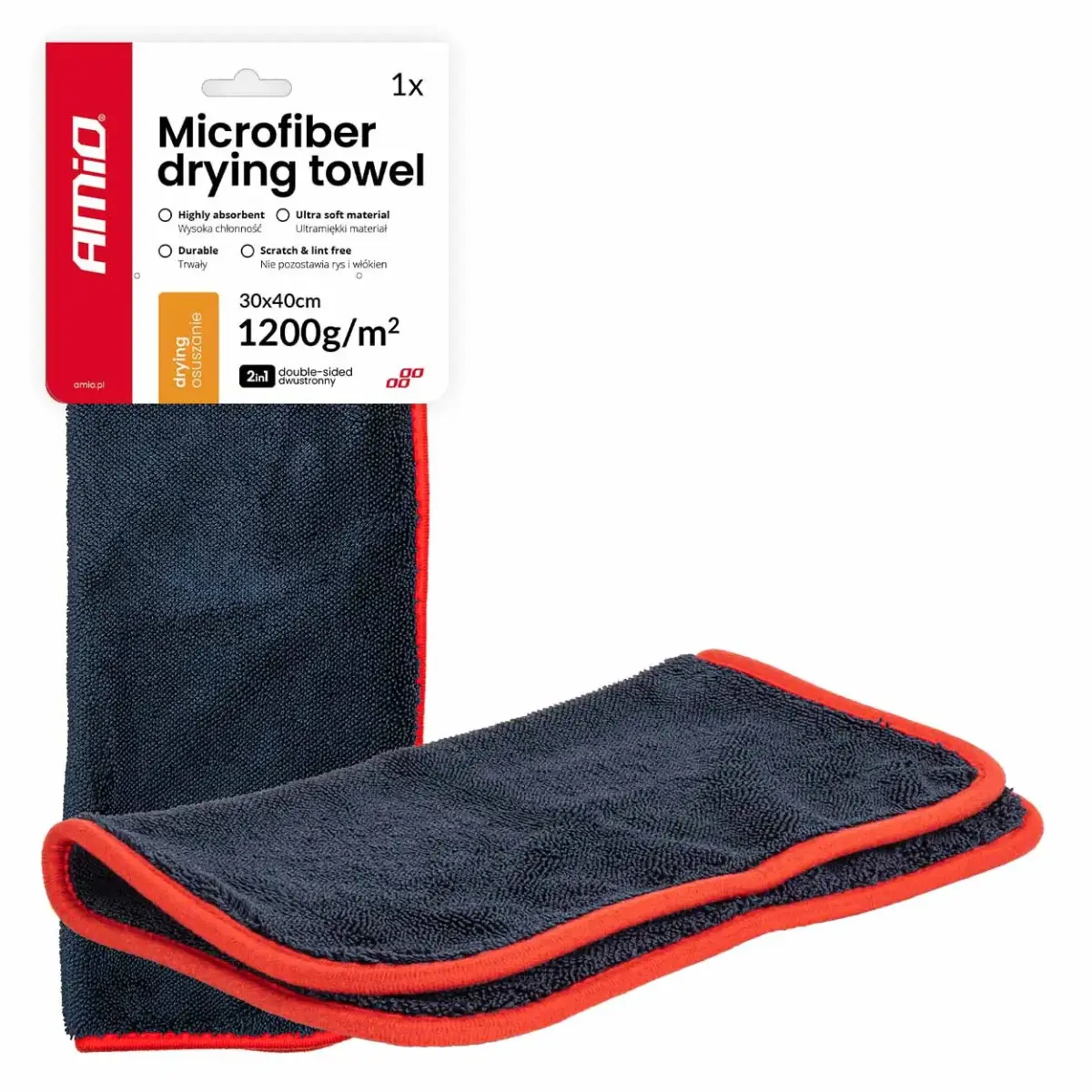 Microfiber drying towel 1200gsm 30x40cm AMIO-04491