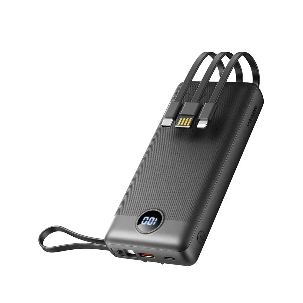 Veger C20 (W2047 / W2059) ārējais akumulators (powerbank) | 20 000 mAh | Micro USB, USB-C, Lightning, USB-A | melns