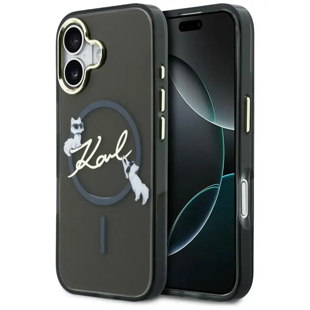 Karl Lagerfeld IML Choupettes Karl Script Logo maciņš ar MagSafe atbalstu telefonam iPhone 17 melns
