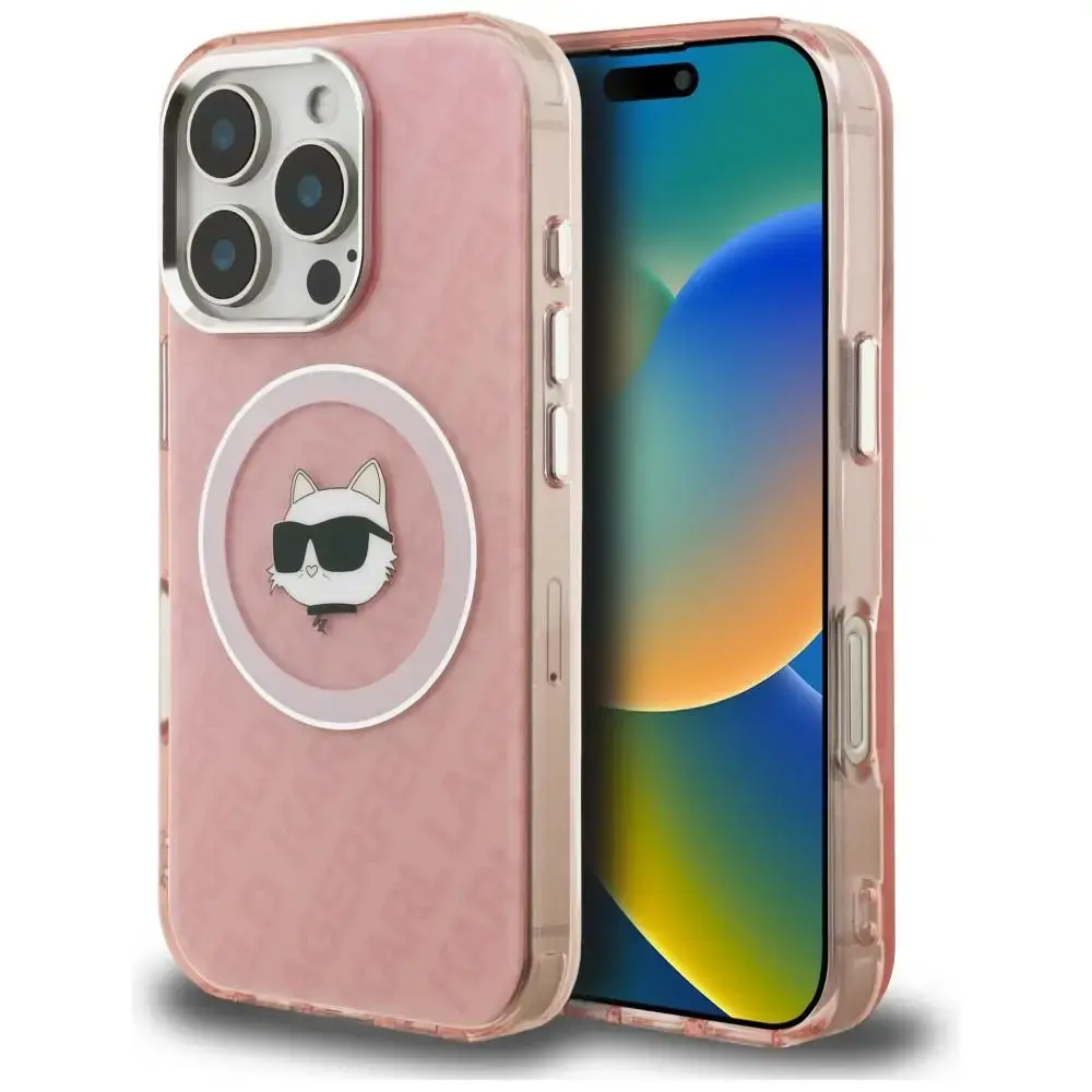 Karl Lagerfeld IML Choupette Head Logo maciņš ar MagSafe atbalstu telefonam iPhone 16 Pro Max rozā (kaķis)