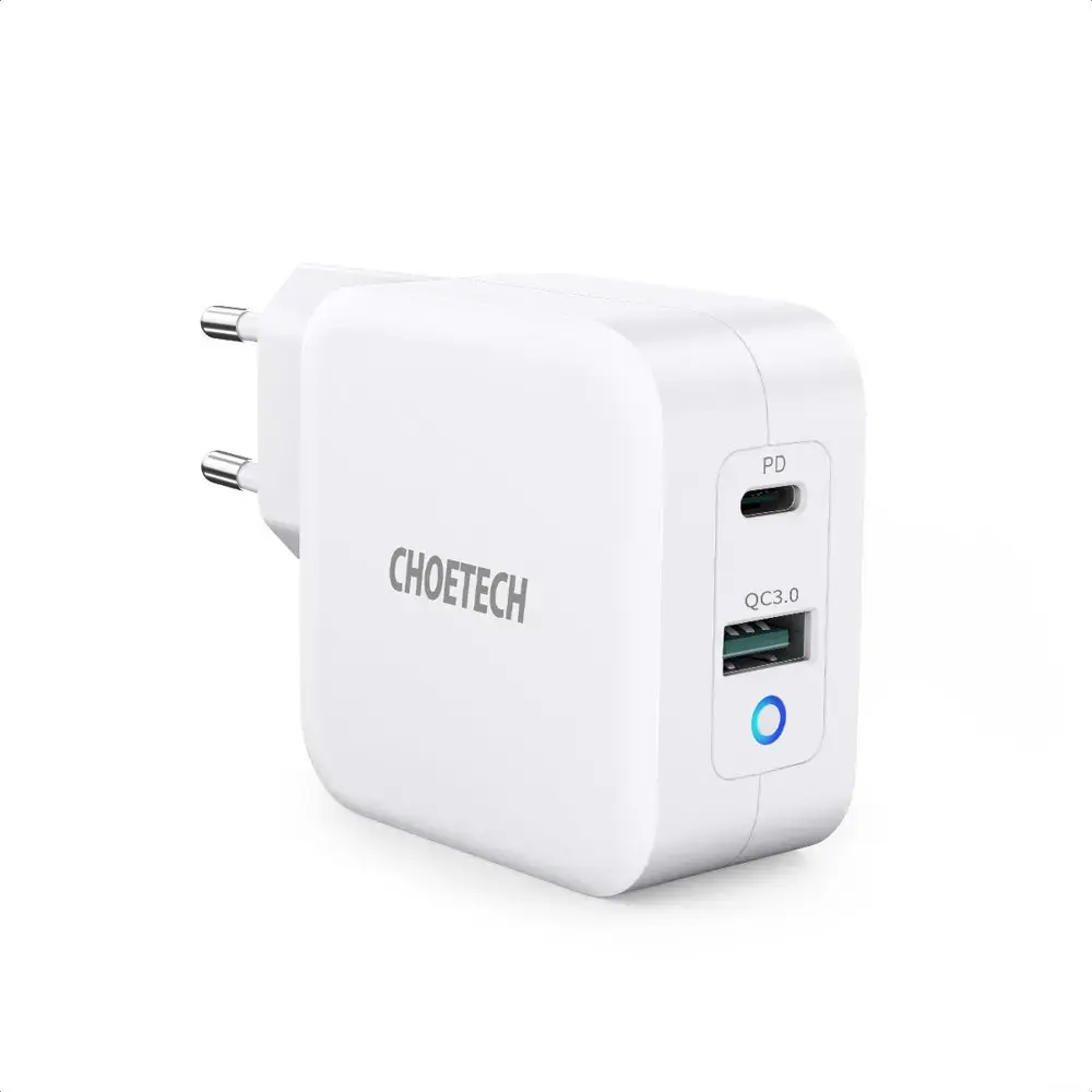 Choetech PD8002 reisilaadija | 65W | GaN, PD, QC3.0 | USB-C, USB-A | valge
