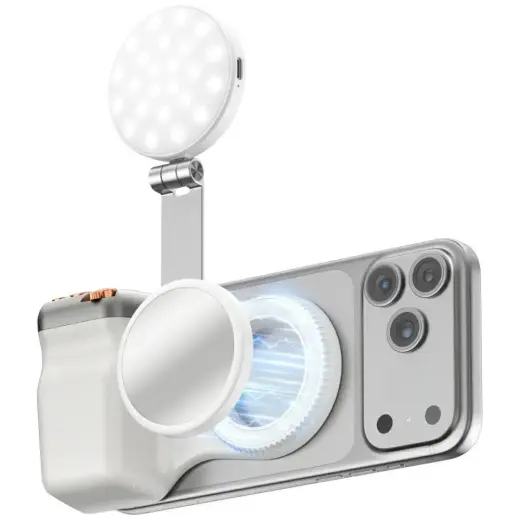 Magnetic smartphone holder with 4smarts photographic grip fill light and wireless control white