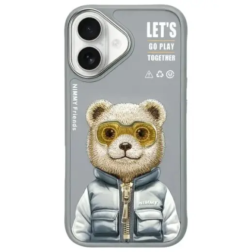 Nimmy phone case for iPhone 16 6.1 gray Cool&Cute 2.0 Bear
