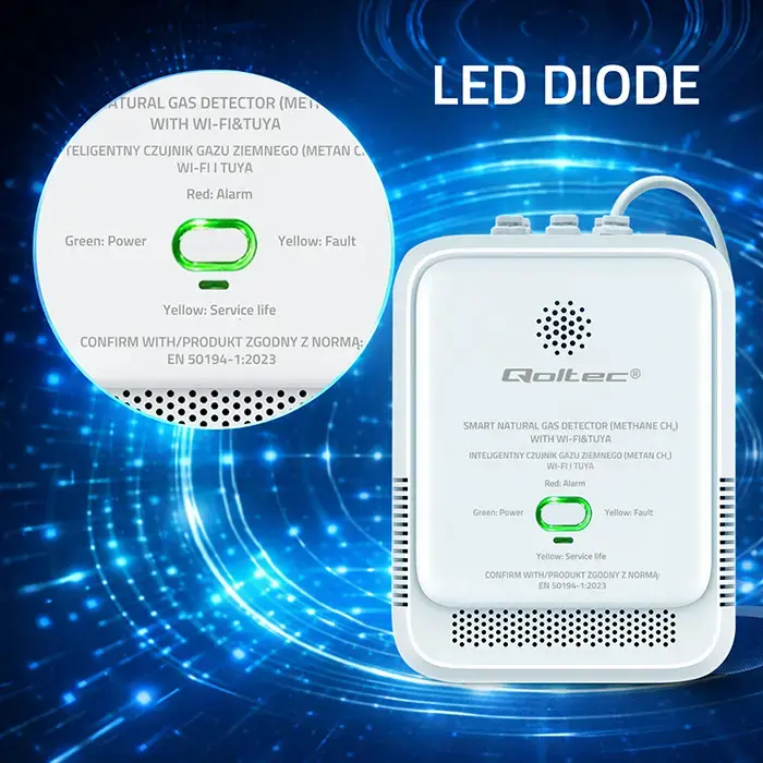 Qoltec Certified Natural Gas Leak Sensor | CH4 detector | NG | Tuya | Wi-Fi | 85dB alarm | LED