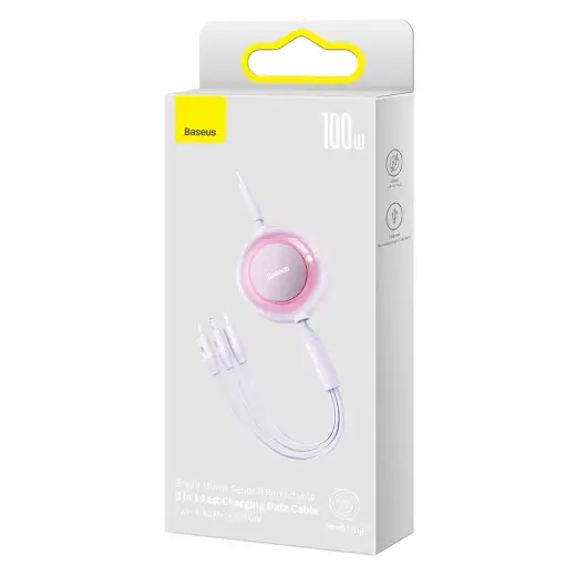 Baseus Cable Bright Mirror 2 3 in 1 - Type C to Micro USB, Lightning, Type C - 100W 1,1 metres (CAMJ010205) purple