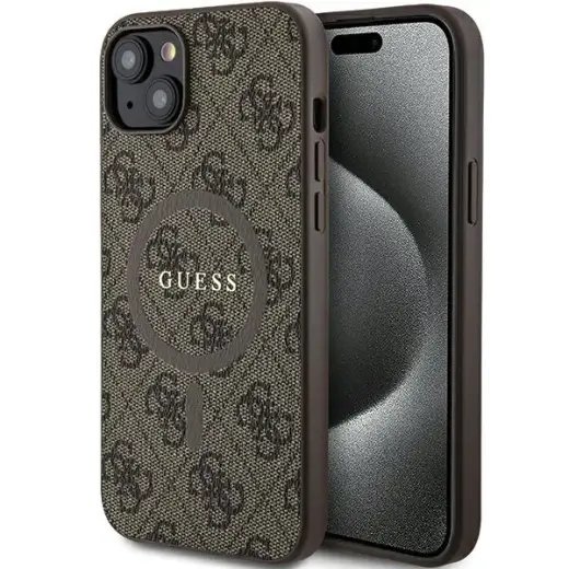 Guess GUHMP14SG4GFRW iPhone 14 | 15 | 13  6.1" brązowy|brown hardcase 4G Collection Leather Metal Logo MagSafe