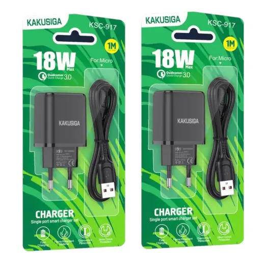 KAKUSIGA KSC-917 travel charger | 18W | USB-A | with USB-C to USB-C cable included | black