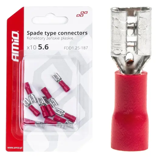 Spade type connectors 5.6mm 0.5-1.5mm2 10A 10 pcs