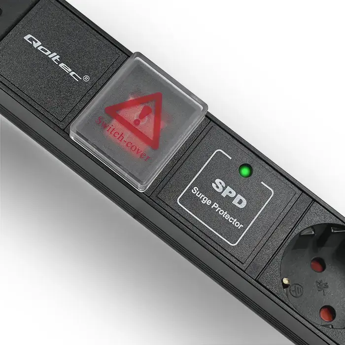 Qoltec Aluminium Power strip for RACK 19'' | 1U | 16A | PDU | 6xSCHUKO | 1.8m