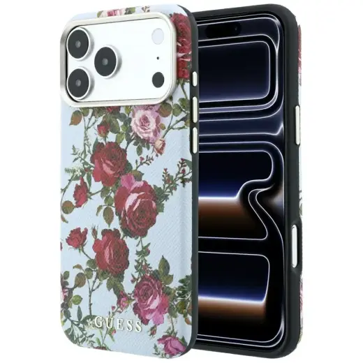 Case Guess Blossom Roses Print MagSafe for iPhone 18 Pro Max / 17 Pro Max blue