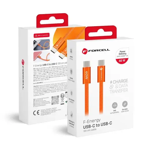 Forcell F-Energy ACYH23 data transfer and charging cable | USB-C to USB-C | QC 4.0, PD | 60W | 1.2m | orange