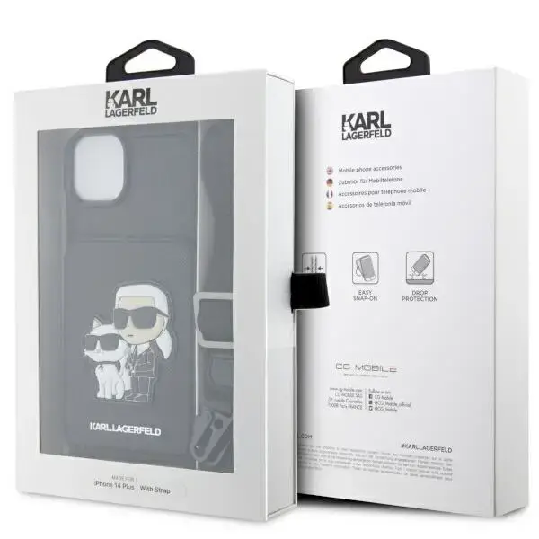 Karl Lagerfeld KLHCP14MCSAKCPMK iPhone  14 Plus | 15 Plus 6.7" hardcase czarny|black Crossbody Saffiano Karl & Choupette