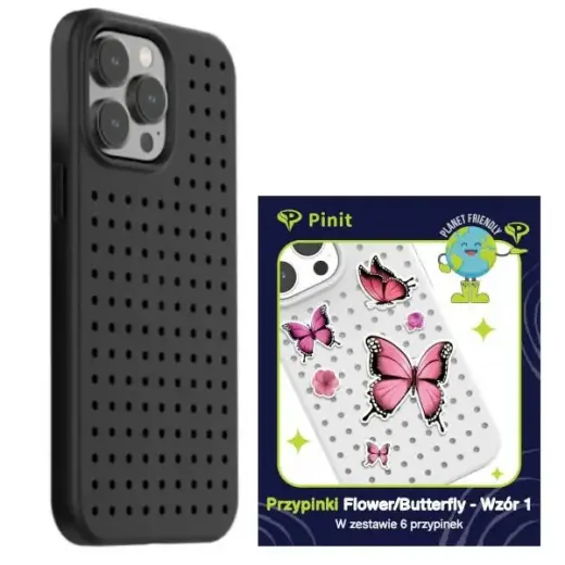 Pinit Dynamic + Flower/Butterfly Pin maciņš telefonam iPhone 14 Pro melns